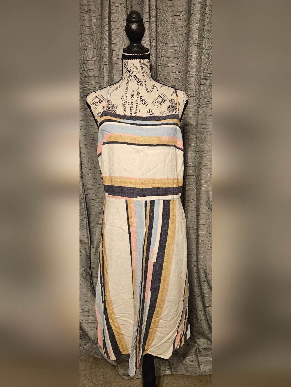 Universal Thread Spaghetti Strap Striped Midi Dress in Cream, Blue, Pink & Gold